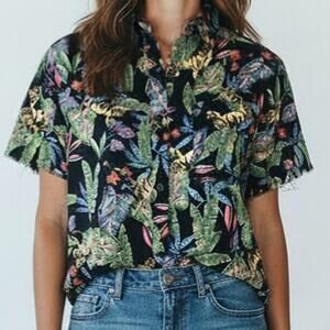 Philosophy Tropical Raw Hem Casual Button Up Shirt Women's Size S NWT